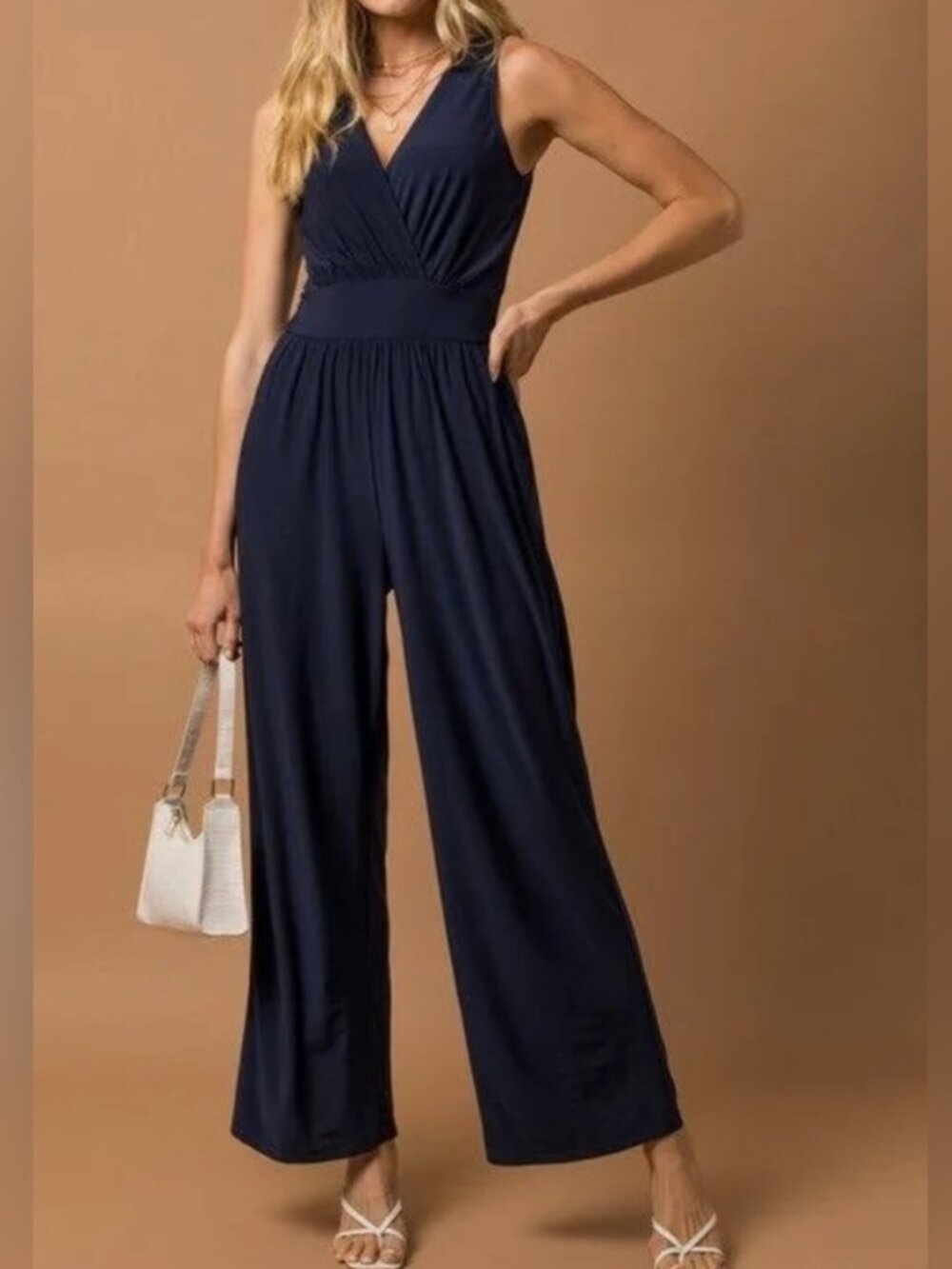 Gilli Veronica V-Neck Navy Sleeveless Jumpsuit